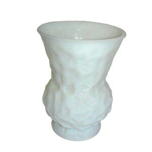 Vintage MCM White Milk Glass Vase with Textured Design G109 E O Brody